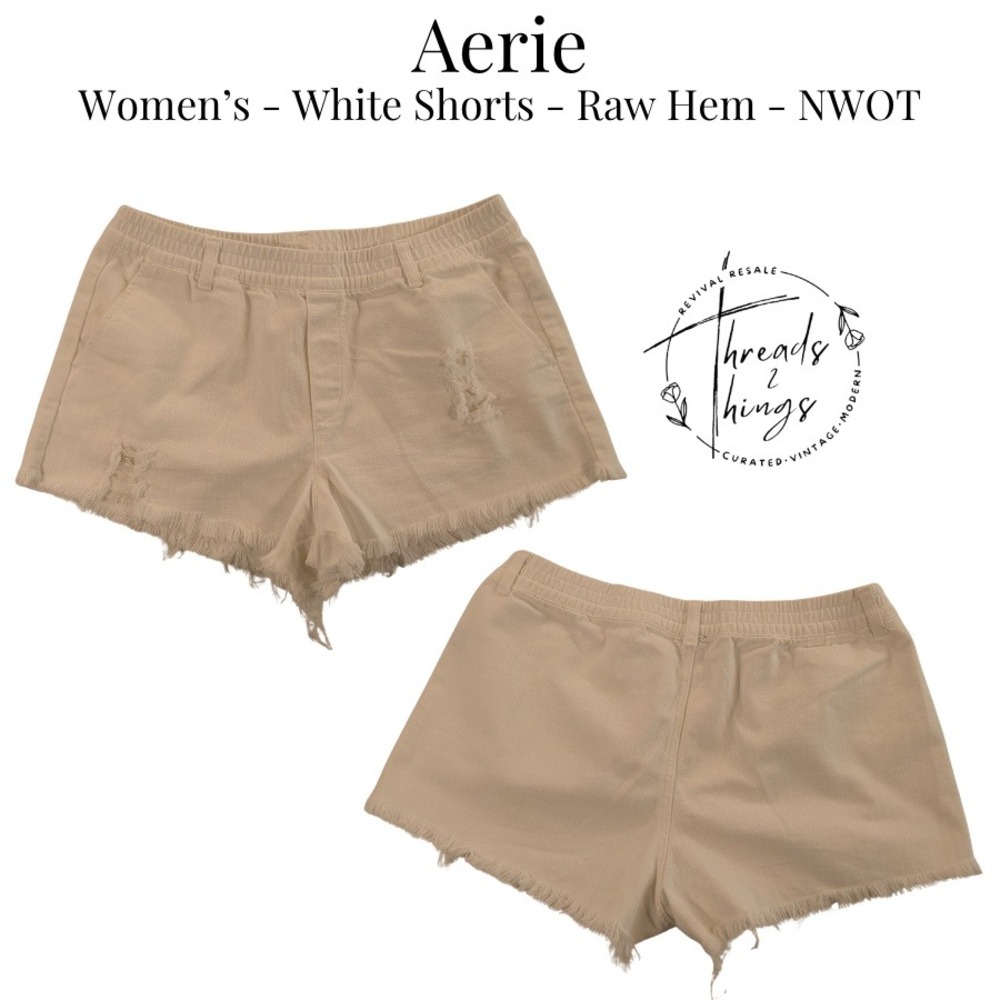 Aerie Womens Shorts Womens Med White Raw Hem Lace Drawstring Summer Lounge NWOT
